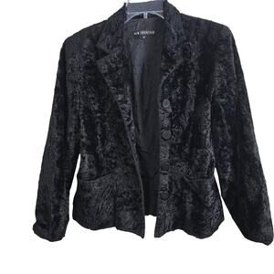 New Frontier Black Crushed Velvet Blazer Vtg Mob Wife Whimishgoth Witchy   8